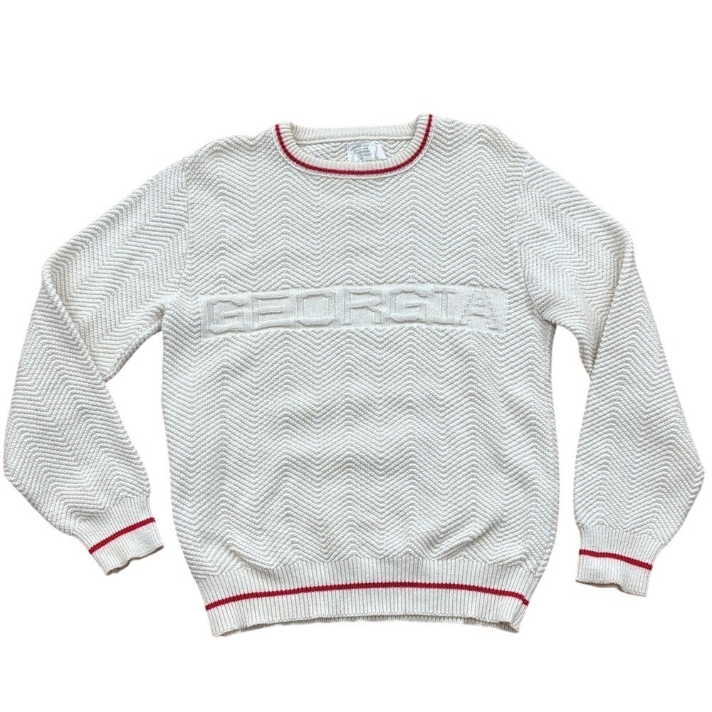Vintage University of Georgia Athens UGA 100% Cotton Cream‎ Crewneck Sweater